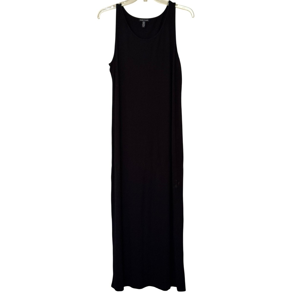 Eileen Fisher Black Sleeveless Knit Maxi Dress Large Viscose Minimalist Capsule
